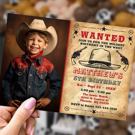 Invitation de Cowboy avec photo, Anniversaire occi