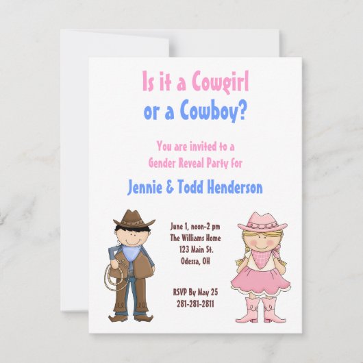 Invitation de Cowgirl and Cowboy Gender Revevevela (Devant)