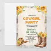 Invitation de cowgirl au tournesol rustique (Devant / Derrière)