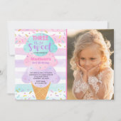 Invitation de crème glacée Trois est doux 3e anniv (Devant)