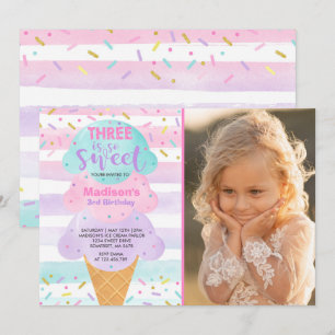 Invitation de crème glacée Trois est doux 3e anniv