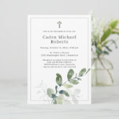Invitation de croix de verdure de baptême moderne (Debout devant)