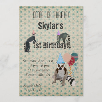 Invitation de cru d'anniversaire de lémurs