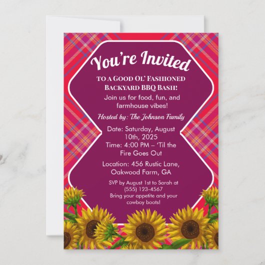 Invitation de cuisine Barnyard modifiable En vichy (Devant)