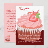 Invitation de cupcake aux fraises (Devant / Derrière)