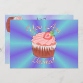Invitation de cupcake de fraise (Devant / Derrière)