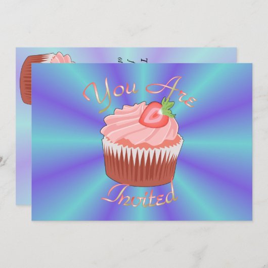 Invitation de cupcake de fraise (Devant / Derrière)