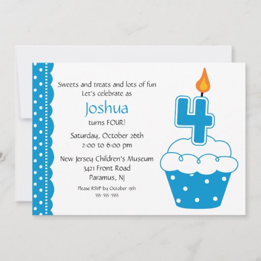 Invitation de Cupcake pour le 4e anniversaire (Devant)