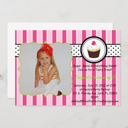 Invitation de Cupcake rose (Devant / Derrière)