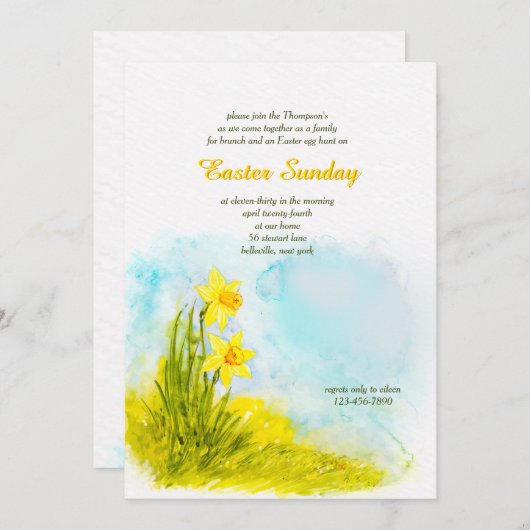 Invitation de Daffodils à Pâques (Devant / Derrière)