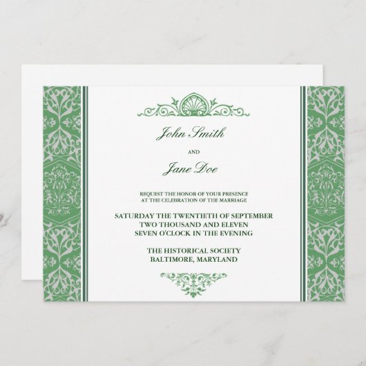 Invitation de Damask Border dans Mint (Devant / Derrière)