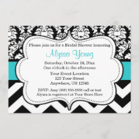Invitation de damassé de Chevron de noir bleu
