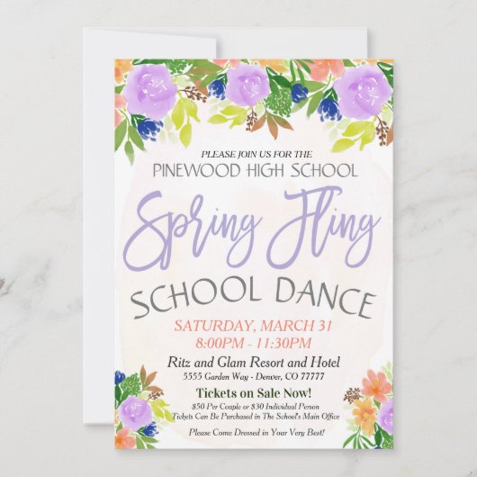 Invitation de danse de l'école Spring Fling (Devant)