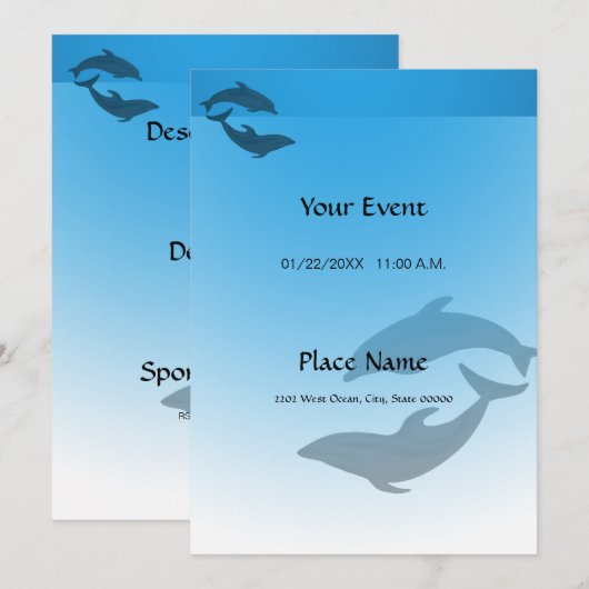 Invitation de dauphin bleu océan (Devant / Derrière)