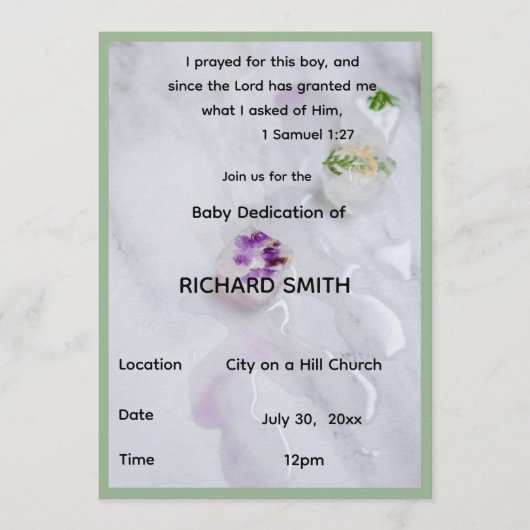 Invitation de dédicace de bébé garçon avec verset (Devant)