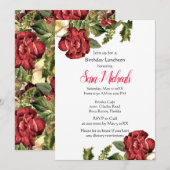 Invitation de déjeuner d'anniversaire à la rose ro (Devant / Derrière)