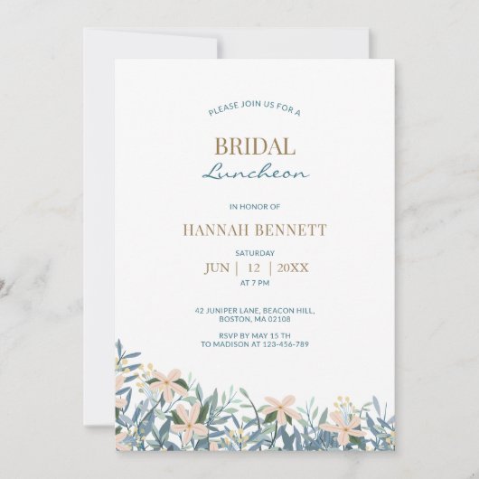 Invitation de déjeuner de mariage aux fleurs sauva (Devant)