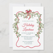 Invitation de déjeuner de Noël Rouge Cadre Ondulé (Devant)