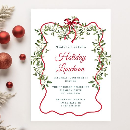 Invitation de déjeuner de Noël Rouge Cadre Ondulé