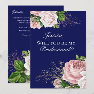 Invitation de demoiselle d'honneur aux fleurs bleu