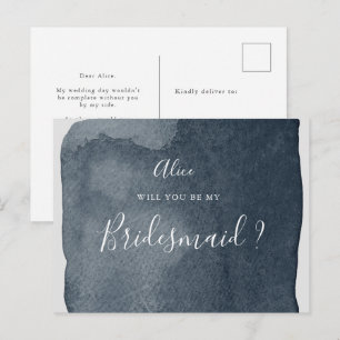 Invitation de demoiselle d'honneur lavis bleu acie