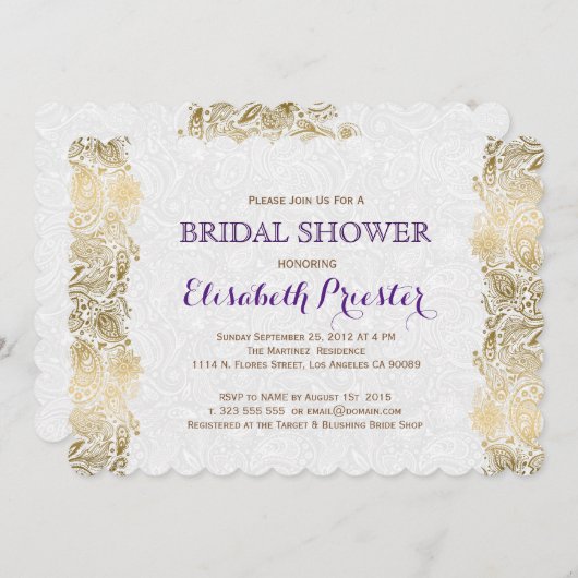 Invitation de dentelle blanche et or (Devant / Derrière)