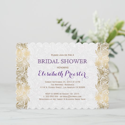 Invitation de dentelle blanche et or (Debout devant)