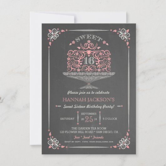 Invitation de dentelle de gâteau de sweet sixteen (Devant)