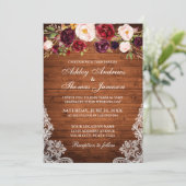 Invitation de dentelle en bois de Mariage rustique (Debout devant)