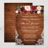 Invitation de dentelle en bois de Mariage rustique (Devant / Derrière)