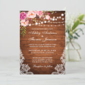 Invitation de dentelle fleurie Rustique Mariage (Debout devant)