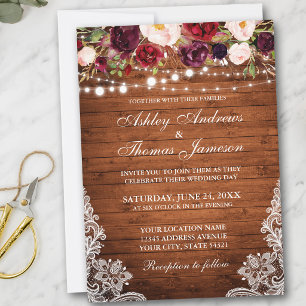 Invitation de dentelle florale Mariage rustique
