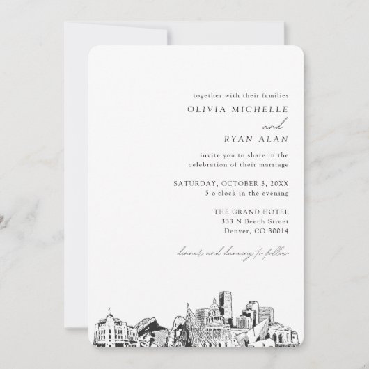 Invitation de Denver Mariage élégante Skyline (Devant)