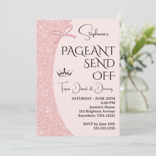 Invitation de départ de concours | Paillettes rose (Debout devant)