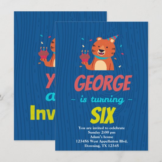 Invitation de dessin animé gâteau cupcake tigre pe (Devant / Derrière)