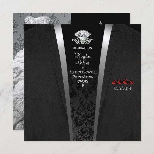 Invitation de destination Cravate noire (Devant / Derrière)