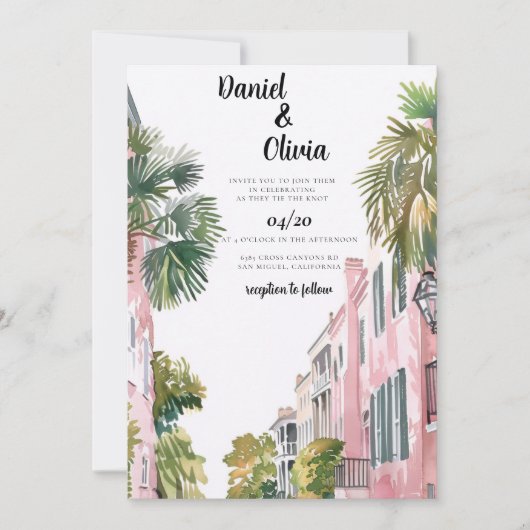 Invitation de destination de mariage à Charleston (Devant)