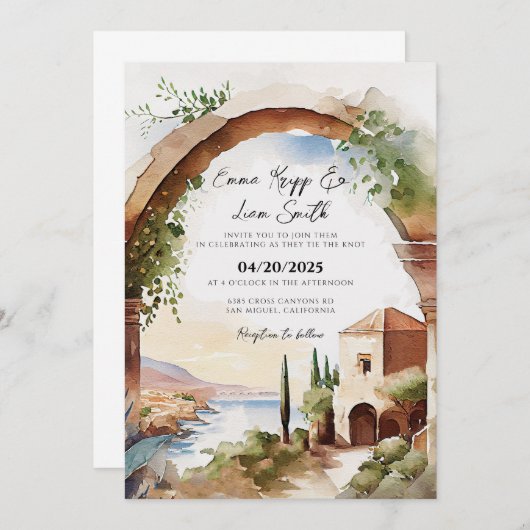 Invitation de destination de mariage grec de Rhode (Devant / Derrière)