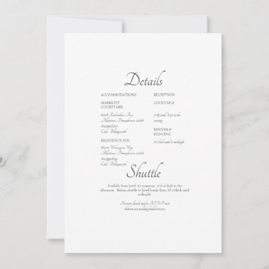 Invitation de détail de mariage de site web formel (Devant)