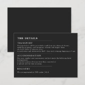 Invitation de détails de mariage noir minimal (Devant / Derrière)