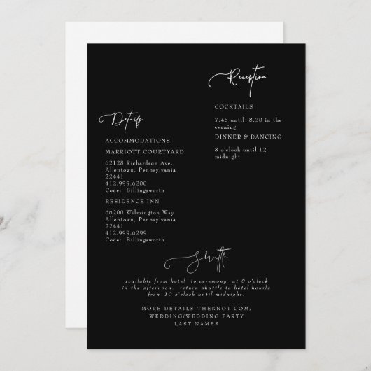 Invitation de détails du Mariage noir (Devant / Derrière)