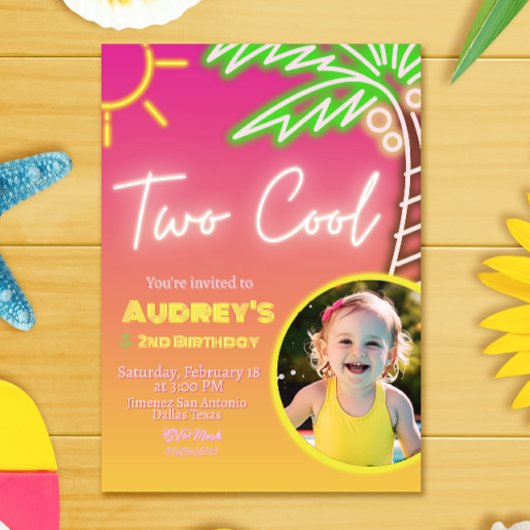 Invitation de deux Cool Neon Pool avec photo