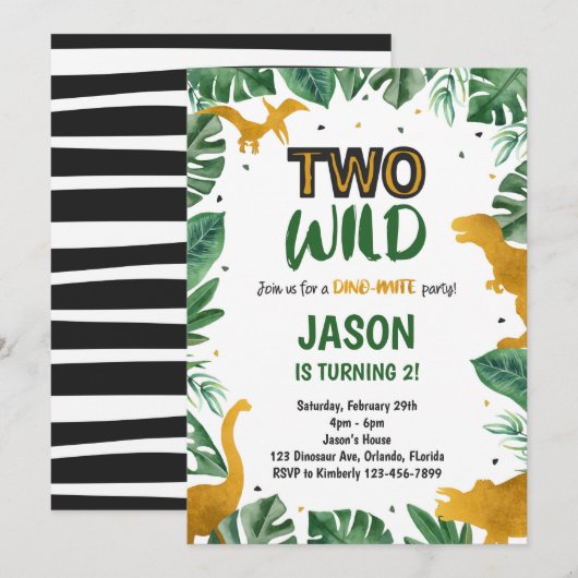 Invitation de deux dinosaures sauvages d'or (Devant / Derrière)