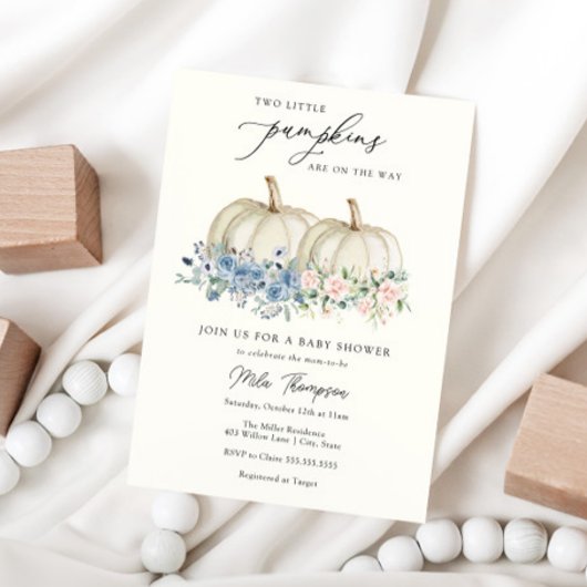 Invitation de deux petits Baby showers Citrouille