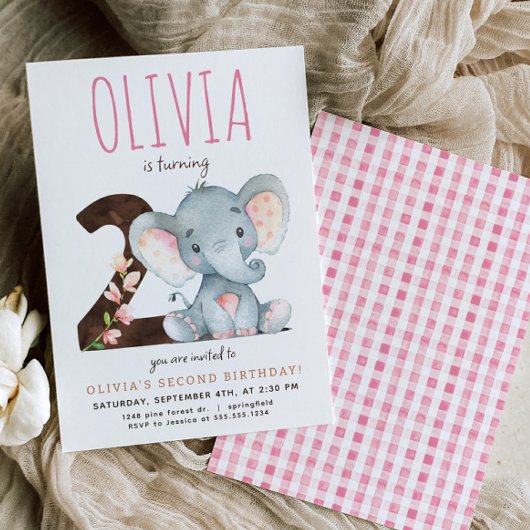 Invitation de deuxième anniversaire de l'éléphant 