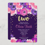 invitation de deuxième anniversaire violet et or (Devant / Derrière)
