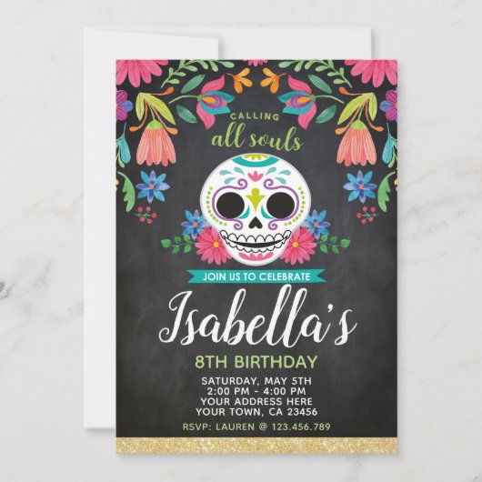 Invitation de Dia de los Muertos Birthday (Devant)