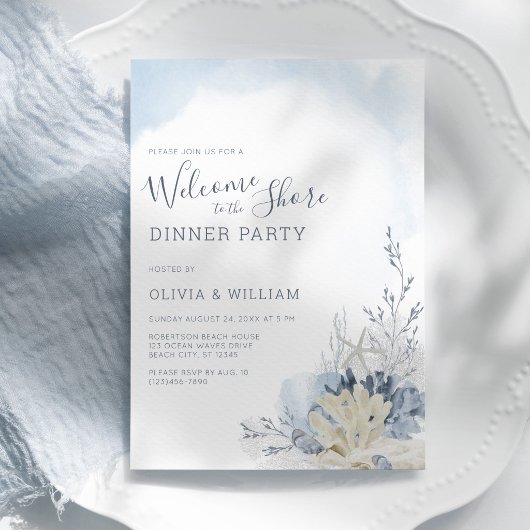 Invitation de dîner à l'aquarelle Plage Bienvenue