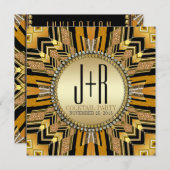 Invitation de dîner Art Déco Illusion Noir et Or (Devant / Derrière)