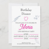 Invitation de dîner d'anniversaire Minimaliste ros (Devant)